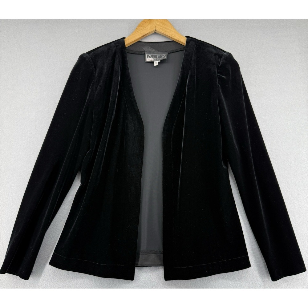 Alex Evenings Blazer Jacket Womens S Black Velvet Vintage Classic Elegant